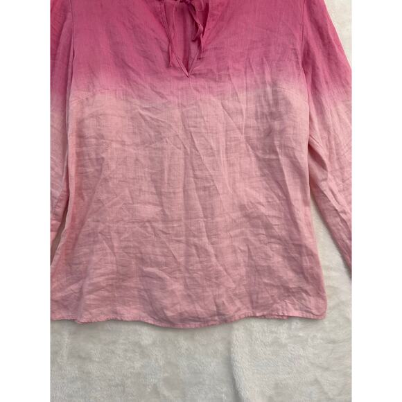 INC Pink Ombre 100% Linen Top 12 M L Beachy Pleated Back - Picture 3 of 8